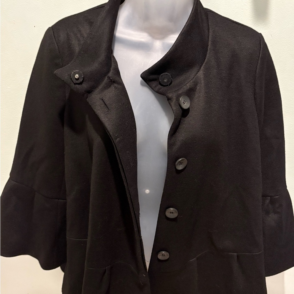 Diane Von Furstenberg Black Lowell wool peplum coat silk lined bell sleevesSZ 10